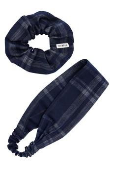 Navy Check Headband & Scrunchie Gift Set, Cotton via Saywood.