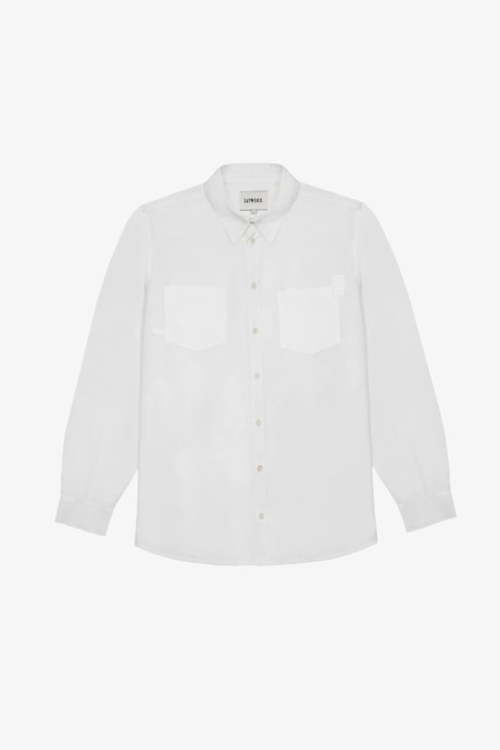 Mens Eddy Patch Pocket Shirt, White Cotton Bamboo from Saywood.