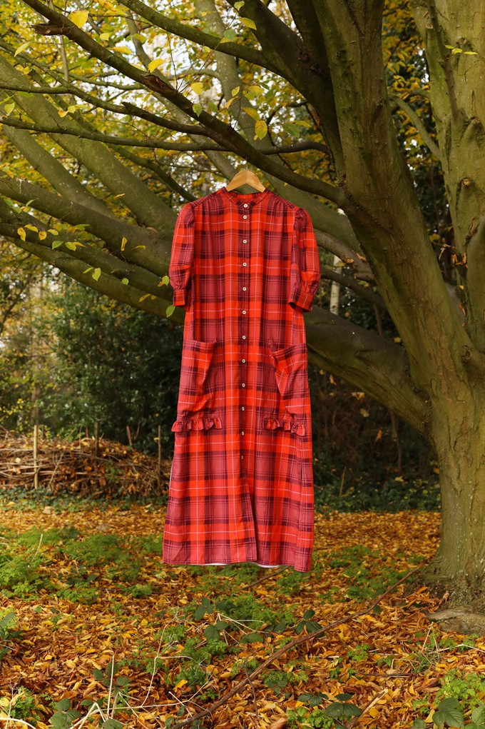 Rosa Puff Sleeve Shirtdress, Pink Coral Tartan Check from Saywood.