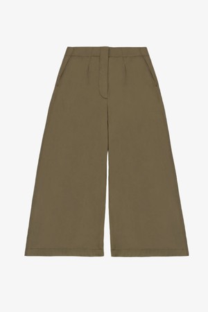 Amelia Wide Leg Culotte Trouser, Khaki Deadstock Cotton from Saywood.