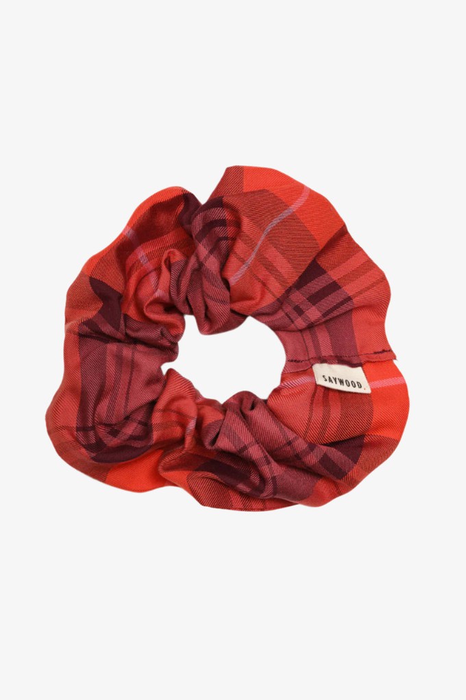 Tartan Scrunchie, Pink Merlot Check Lyocell & Cotton from Saywood.