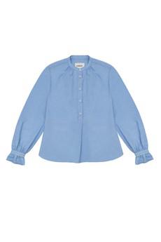 Marie A-Line Blouse With Gathered Neck, Blue Recycled Cotton via Saywood.
