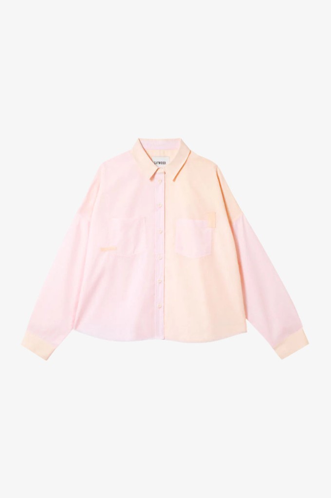 Lela Colourblock Shirt, Pastel Pink/ Orange Cotton from Saywood.