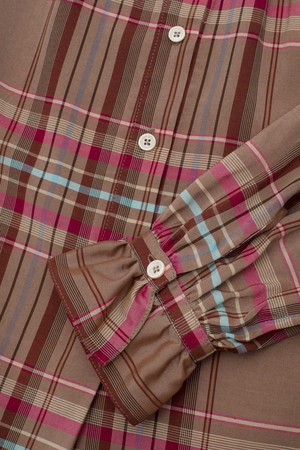 Limited Edition Marie Gather Neck A-Line Blouse, Pink Check Deadstock Cloth from Saywood.