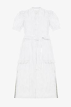 Rosa Puff Sleeve Shirtdress, White Cotton Pinstripe via Saywood.