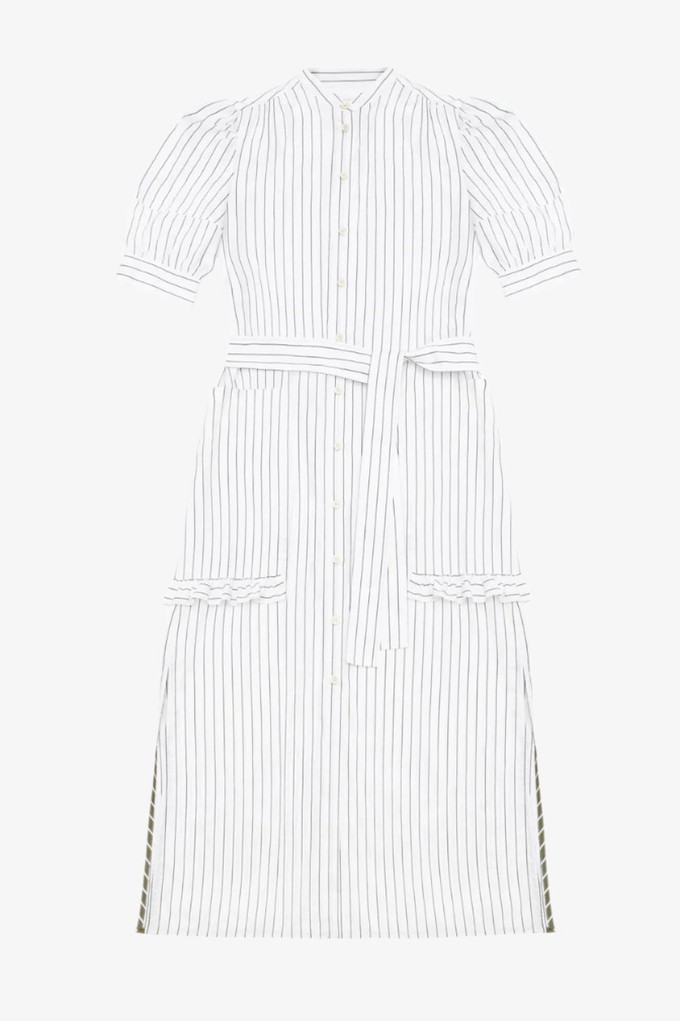 Rosa Puff Sleeve Shirtdress, White Cotton Pinstripe from Saywood.