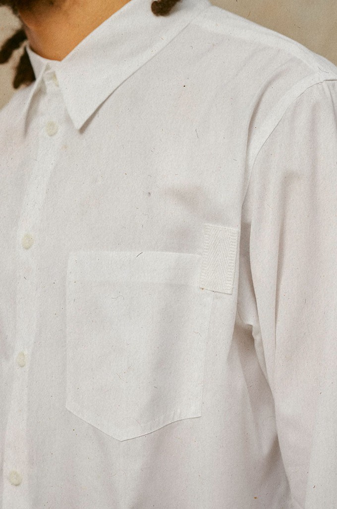 Mens Eddy Patch Pocket Shirt, White Cotton Bamboo from Saywood.