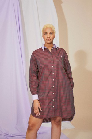 Etta Oversized Shirtdress, Red Check Cotton from Saywood.