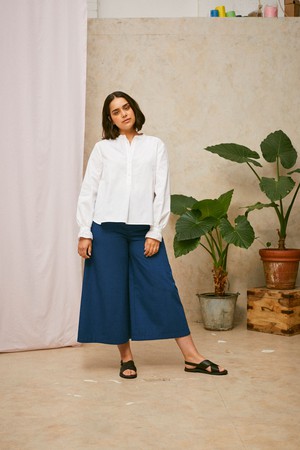 Amelia Wide Leg Culotte Trousers, Indigo Japanese Denim from Saywood.