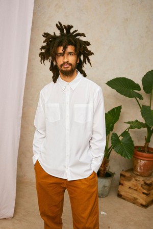 Mens Eddy Patch Pocket Shirt, White Cotton Bamboo from Saywood.