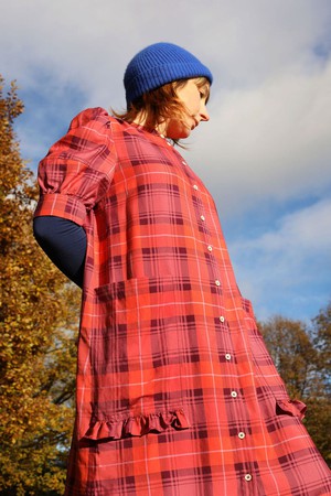 Rosa Puff Sleeve Shirtdress, Pink Coral Tartan Check from Saywood.