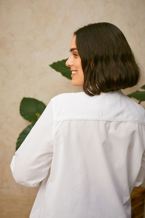 Marie Gather Neck A-Line Blouse, White Recycled Cotton from Saywood.
