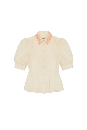 Joni Puff Sleeve Lace Collar Blouse, Yellow Cotton from Saywood.