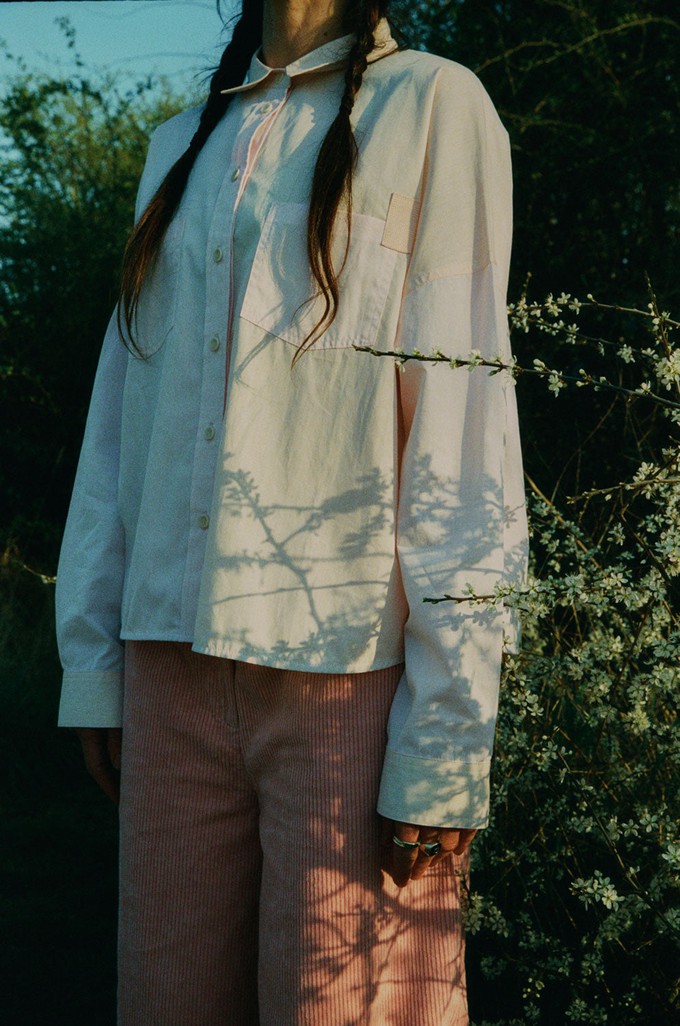 Lela Colourblock Shirt, Pastel Pink/ Orange Cotton from Saywood.