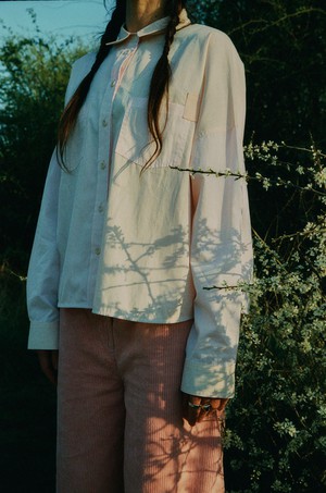 Lela Colourblock Shirt, Pastel Pink/ Orange Cotton from Saywood.