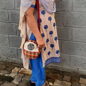 Round sari shoulder bag from Shakti.ism