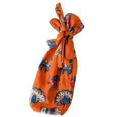 Reusable Kalamkari Cotton Pouch, Bottle Gift Bag, Orange via Shakti.ism