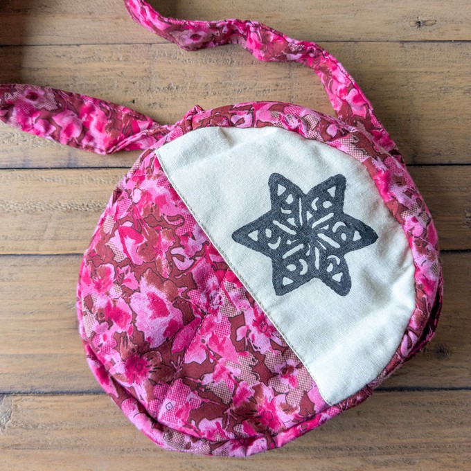 Round sari shoulder bag from Shakti.ism