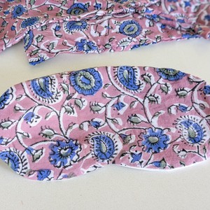 Lavender block printed cotton sleep eye mask with drawstring pouch, ethically handmade in India from Shakti.ism