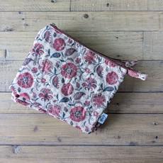 Quilted Sari Pouches: Beige Floral Pattern with Colourful Zipper via Shakti.ism