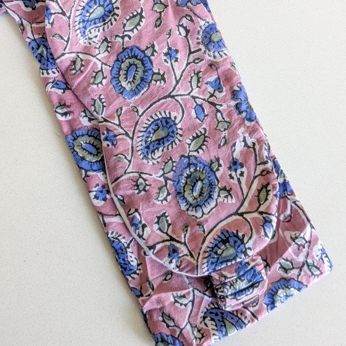 Lavender block printed cotton sleep eye mask with drawstring pouch, ethically handmade in India from Shakti.ism