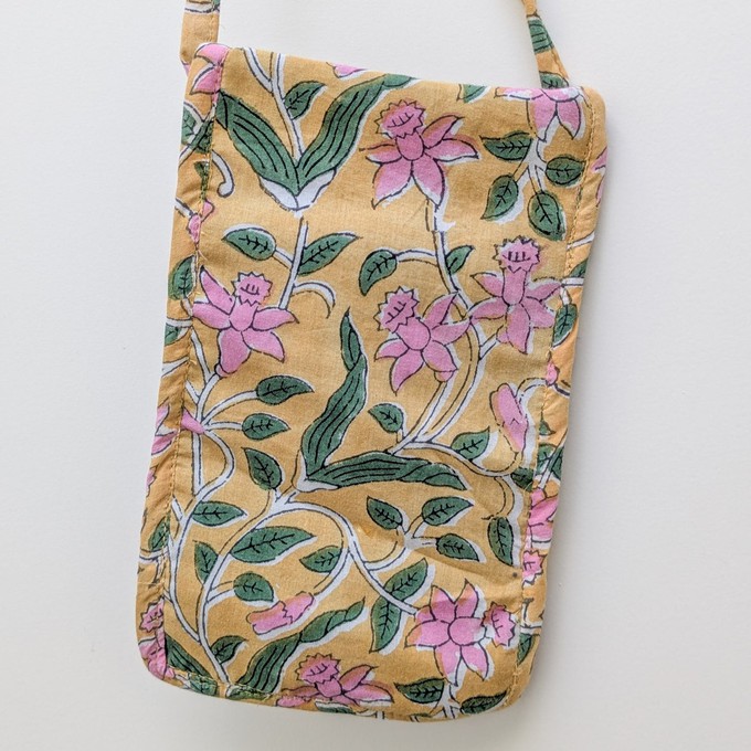 Yellow Block-Printed Crossbody Mobile Phone Cell Phone Bag With Slim Pocket from Shakti.ism