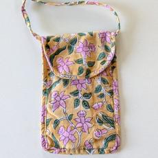 Yellow Block-Printed Crossbody Mobile Phone Cell Phone Bag With Slim Pocket via Shakti.ism