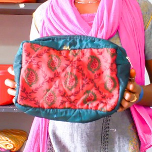 Large colourful upcycled sari box pouches from Shakti.ism
