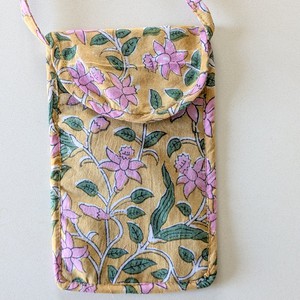 Yellow Block-Printed Crossbody Mobile Phone Cell Phone Bag With Slim Pocket from Shakti.ism
