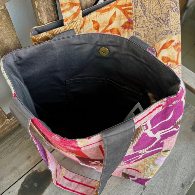 Colourful Sari Patchwork Tote Bags, Fair Trade Market Weekender Bag in Shades of Blue from Shakti.ism