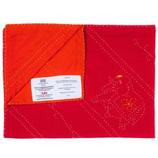 Embroidered, 100% cotton kantha baby blanket in red and orange elephant design by Khushi Kantha via Shakti.ism