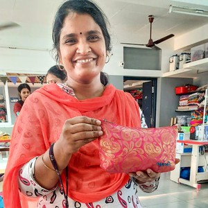 Colourful quilted upcycled sari pouches from Shakti.ism
