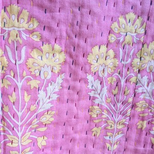 Mini kantha quilt in shades of pink, burgundy & beige, handwoven in Bangladesh from Shakti.ism