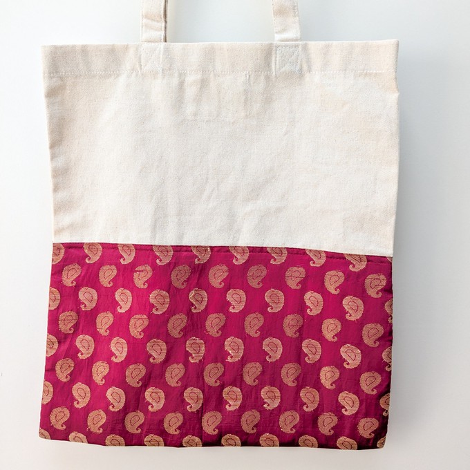 Half sari, half cotton tote bag, ethically handmade in India from Shakti.ism
