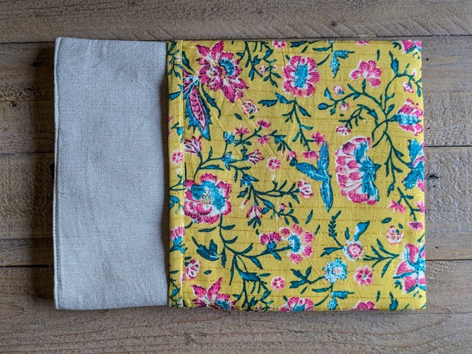 Handmade book/ e-reader / tablet sleeve with pocket, Nepali cotton from Shakti.ism