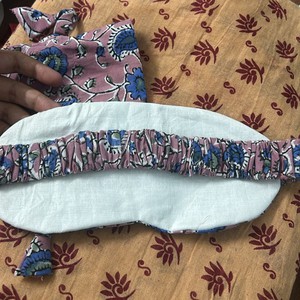 Lavender block printed cotton sleep eye mask with drawstring pouch, ethically handmade in India from Shakti.ism