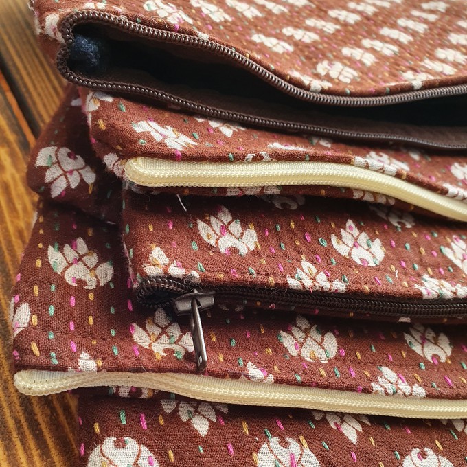Upcycled sari clutch with kantha stitch from Shakti.ism