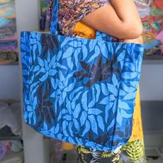 Large sari market tote bag, blue flowers via Shakti.ism
