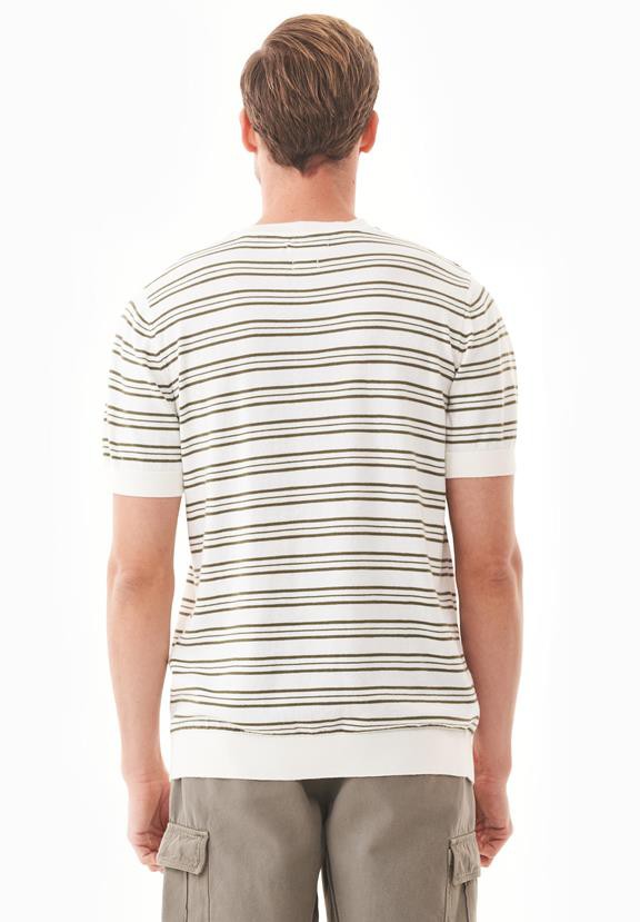 T-Shirt With Stripes Fine Knit Khaki Green & Off White from Shop Like You Give a Damn T-Shirt With Stripes Fine Knit Khaki Green & Off White from Shop Like You Give a Damn