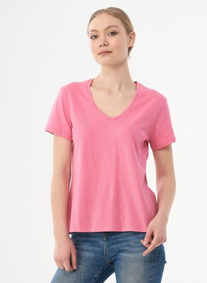 Basic T-Shirt V-Neck Organic Cotton Hot Pink from Shop Like You Give a Damn