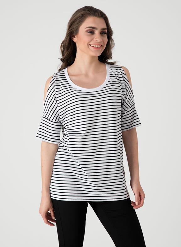 Off The Shoulder T-Shirt Stripes Black White from Shop Like You Give a Damn