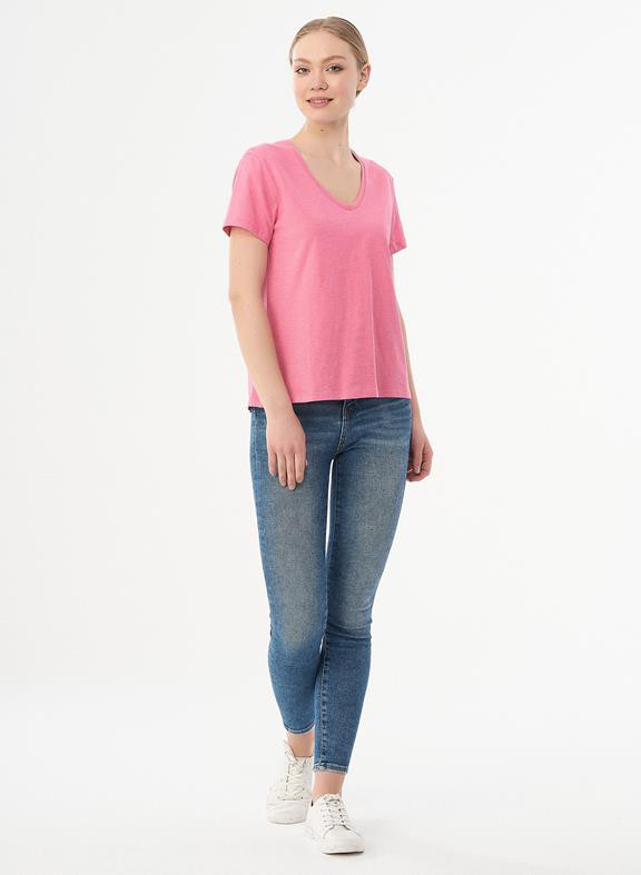 Basic T-Shirt V-Neck Organic Cotton Hot Pink from Shop Like You Give a Damn