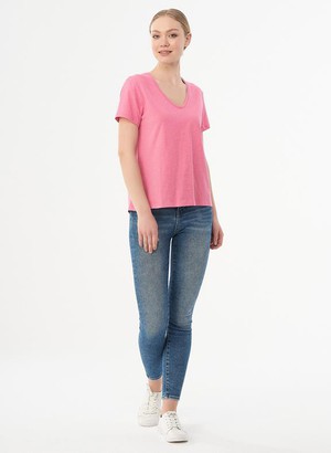 Basic T-Shirt V-Neck Organic Cotton Hot Pink from Shop Like You Give a Damn