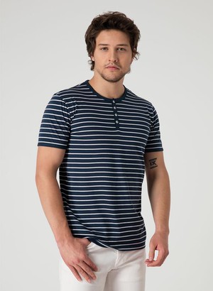 Striped Henley Shirt With Button Placket from Shop Like You Give a Damn