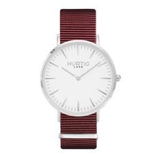 Watch Montezuma Nylon Nato Silver White & Burgundy Women via Shop Like You Give a Damn