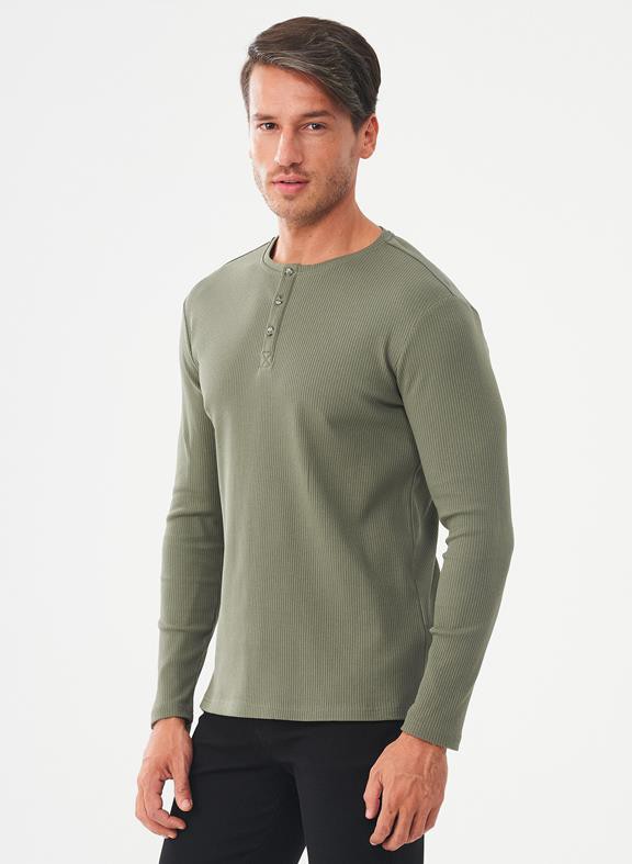 Ribbed Henley Shirt Khaki from Shop Like You Give a Damn