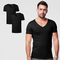 T-shirt Black Deep V-neck Men | 2-pack | Slim Fit via SKOT