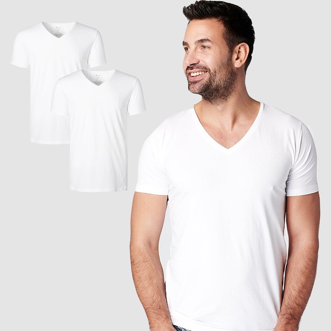 T-Shirt White V-neck Men | 2-pack | Slim Fit from SKOT