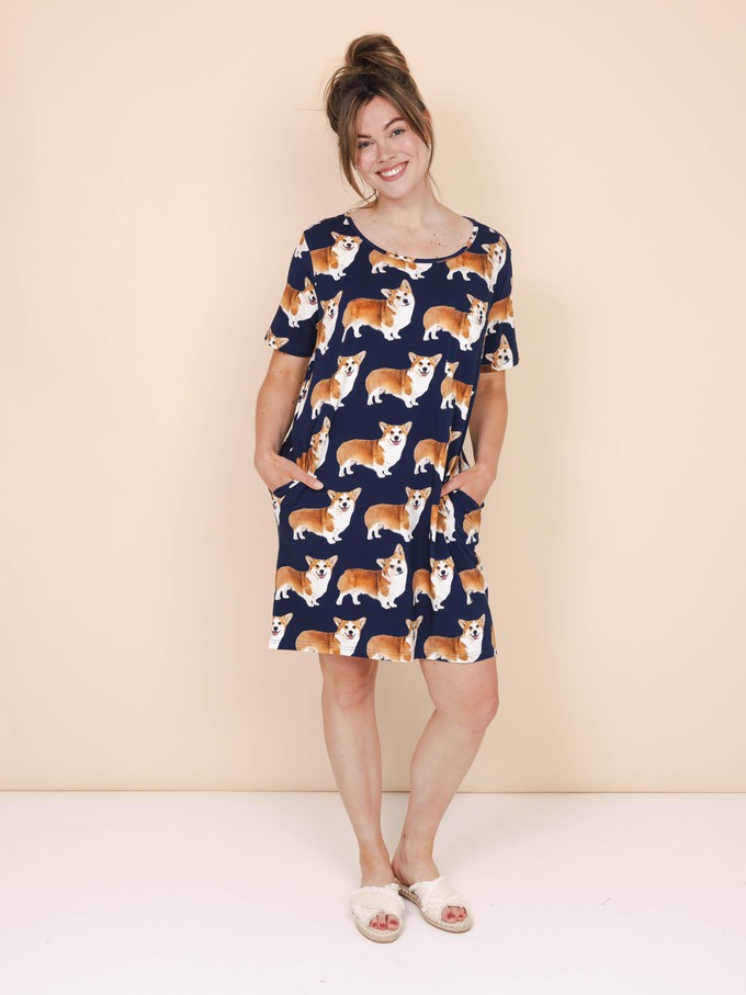 Corgi Navy Dress short sleeves Women from SNURK