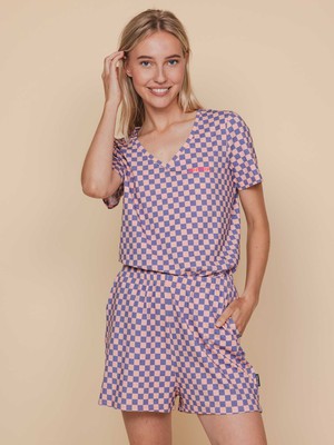 Check V-Neck T-shirt and Shorts set Women from SNURK